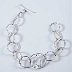 Sterling Silver Toggle Chain Bracelet Large Round Links Artisan Unique